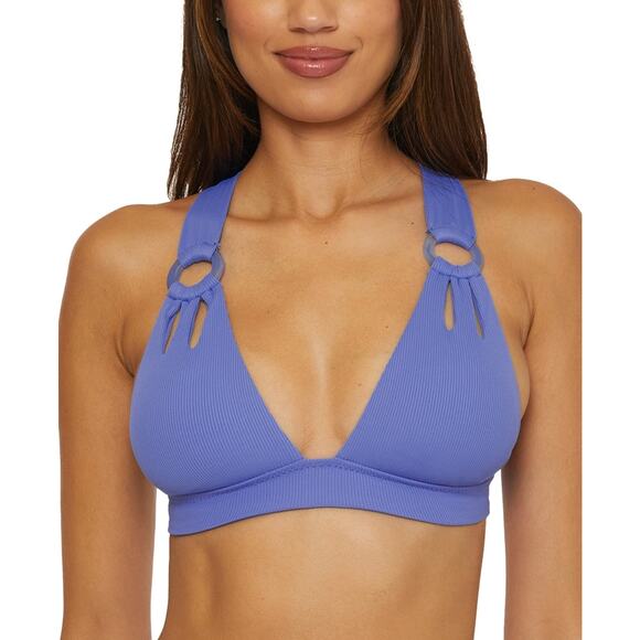 Becca Women's Modern Edge Rib Ring Bikini Top - Cornflower blue large $88 - Picture 2 of 8